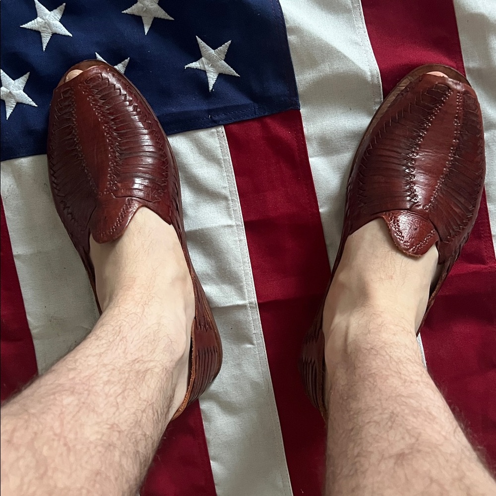 Men's Brown Leather Slip-On Huarache Loafers - Picture 7 of 10